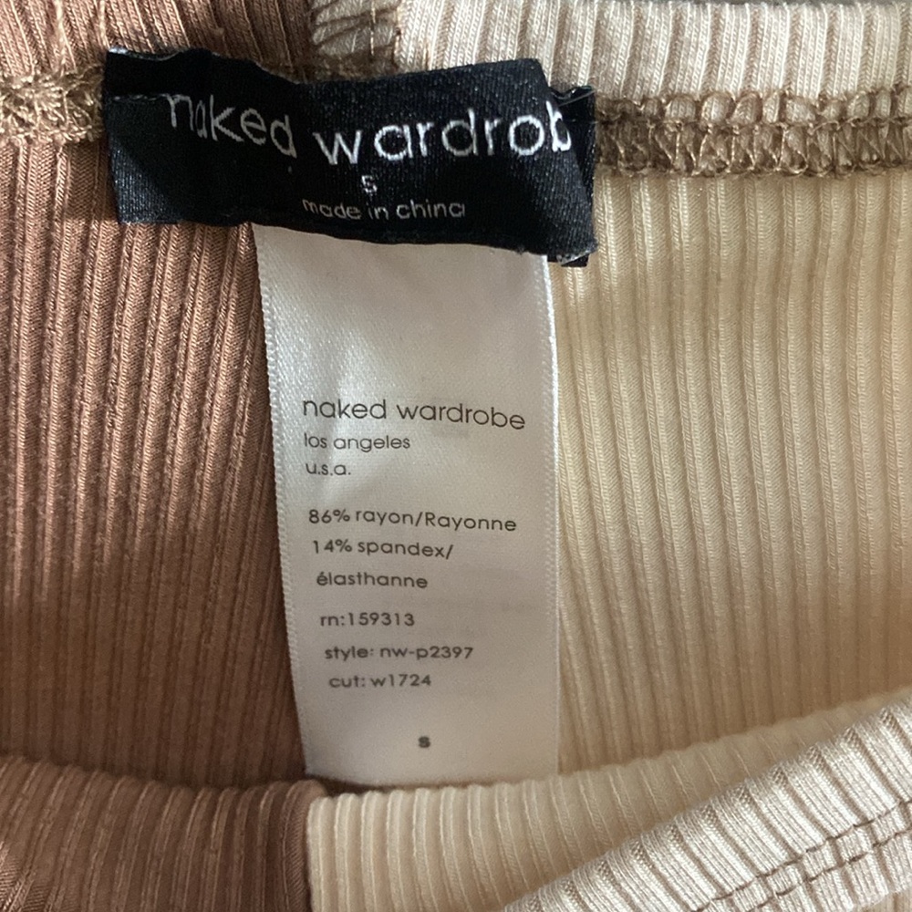 Naked Wardrobe Bootleg Rib Colorblock Pants in Oatmeal/Coco Size Small - Picture 4 of 4